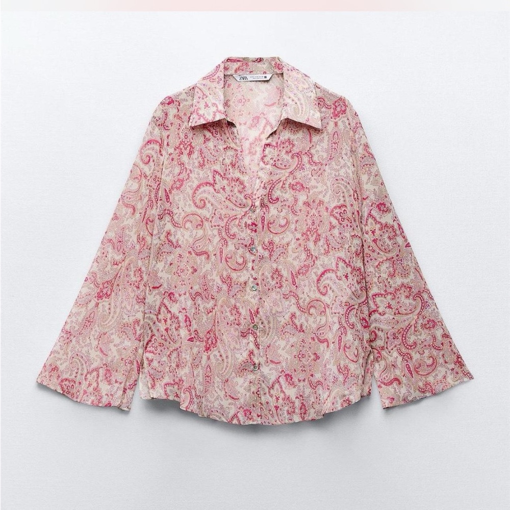 Zara Pink Paisley Button-Up Blouse